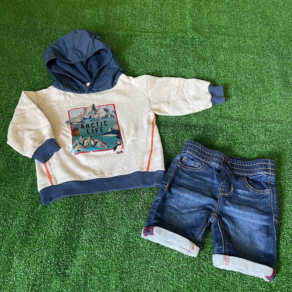 Lot of 2 Whooli Chen x H&M Hoodie and Guess Jeans Shorts Kids Clothes Size 3